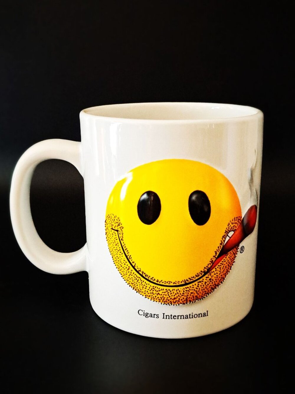Cigars International JUMBO 24oz Coffee Mug Cup Smoking Smiley Face 3D Embossed